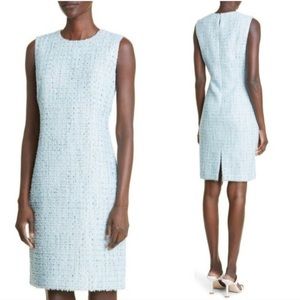 NWT St. John Sparkle Eyelash Tweed Sheath Dress, Pastel Light Blue, Size 4
